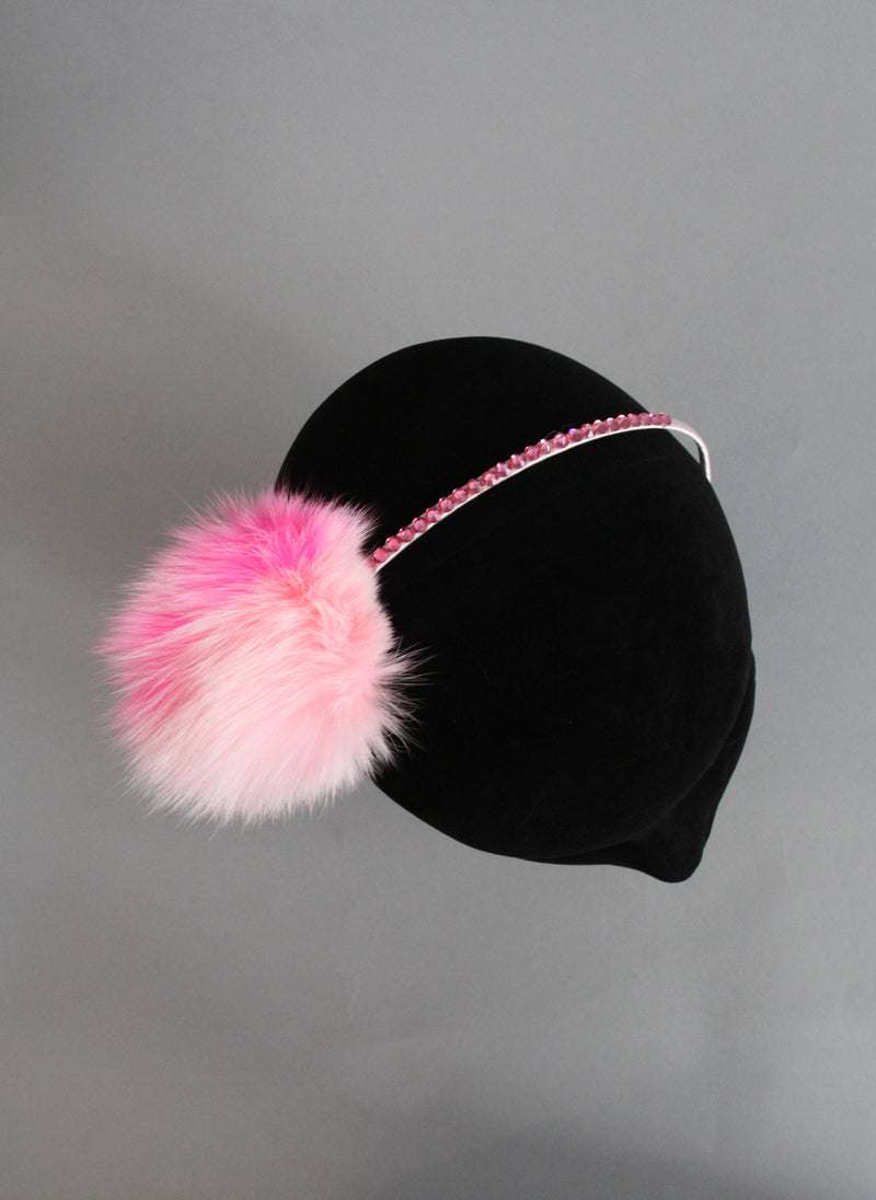 Bari Lynn Two Tone Pompom Headband with Swarvoski Crystals in Hot Pink and Light Pink