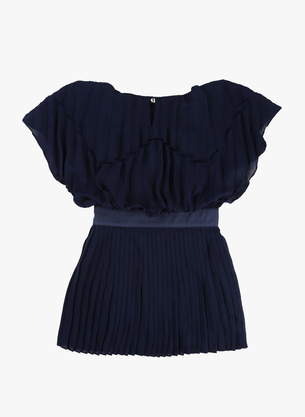 Carrement Beau Girls Vintage Inspired Pleated Crepe Dress
