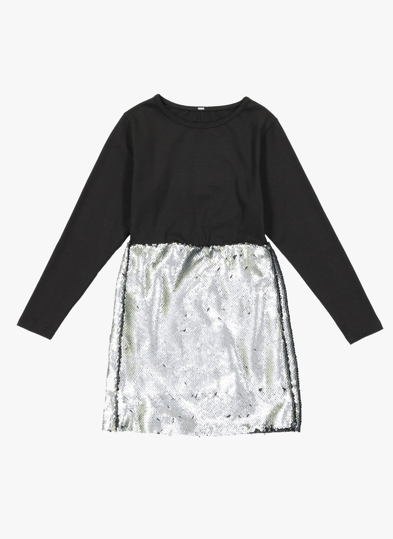 Vierra Rose Dayle Sequin Skirt Dress in Silver/Black Reversible Sequin