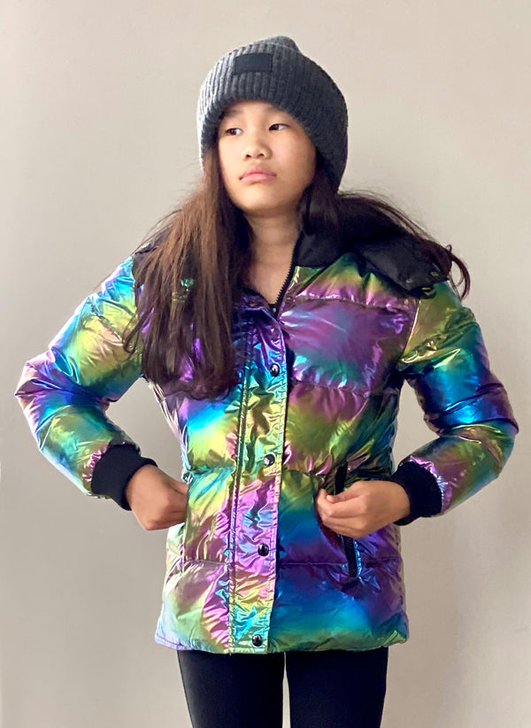 Vierra Rose Sia Iridescent combo Puffer in Blue Iridescent