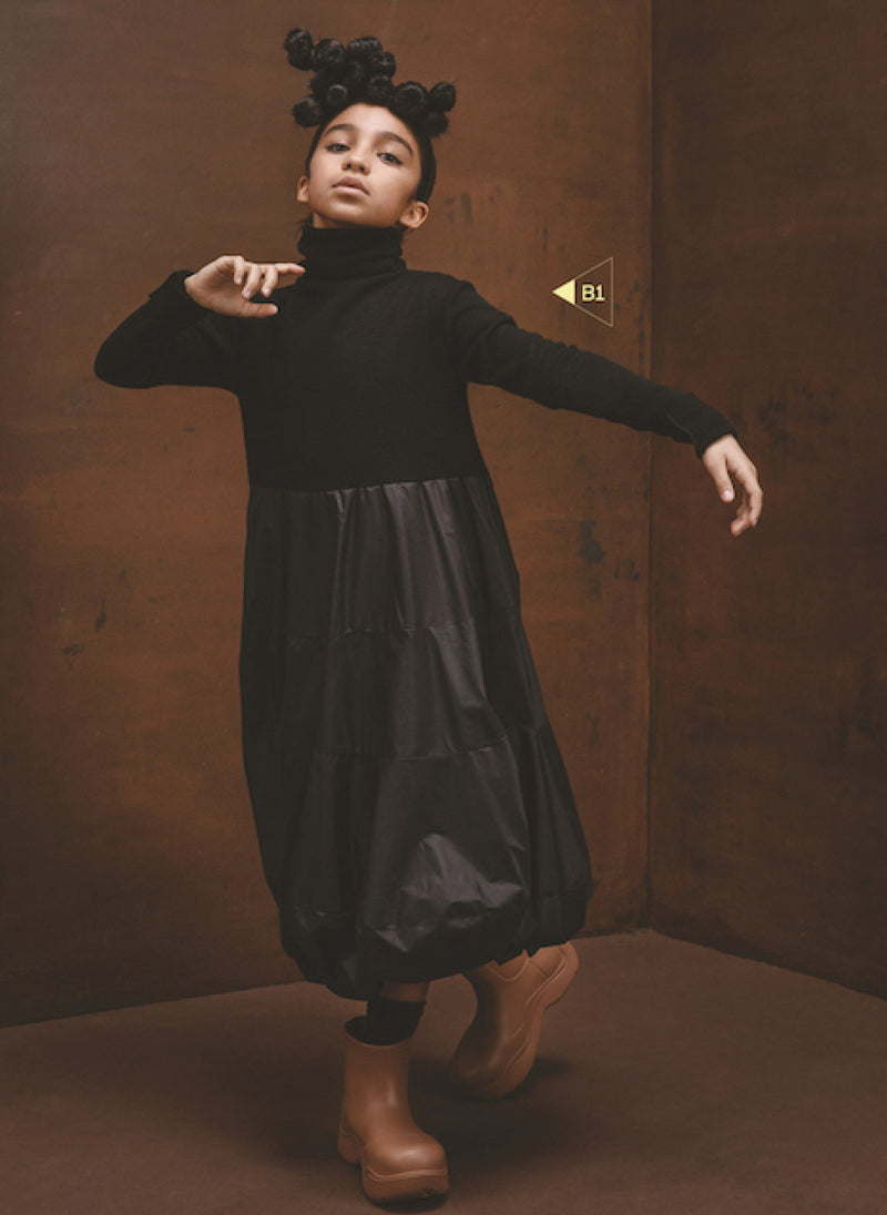 Little Creative Factory Black Balloon Turtleneck Dress