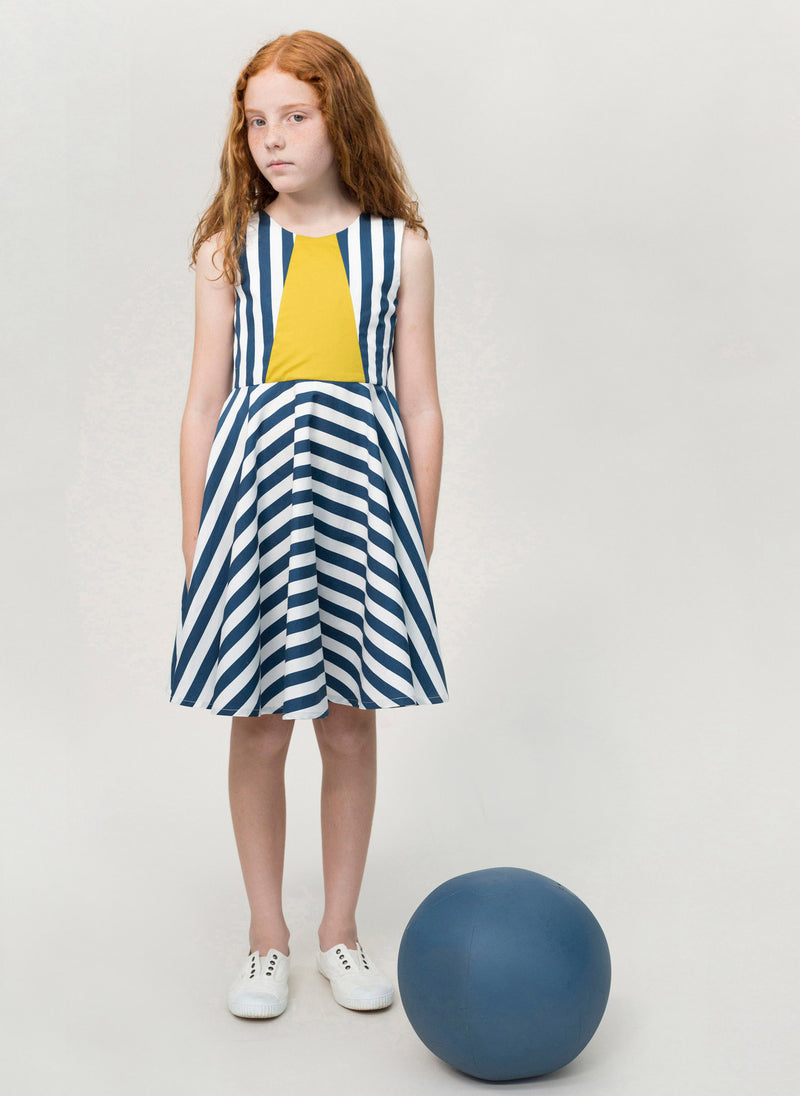 MOTORETA Vega Dress in Blue & White Stripe