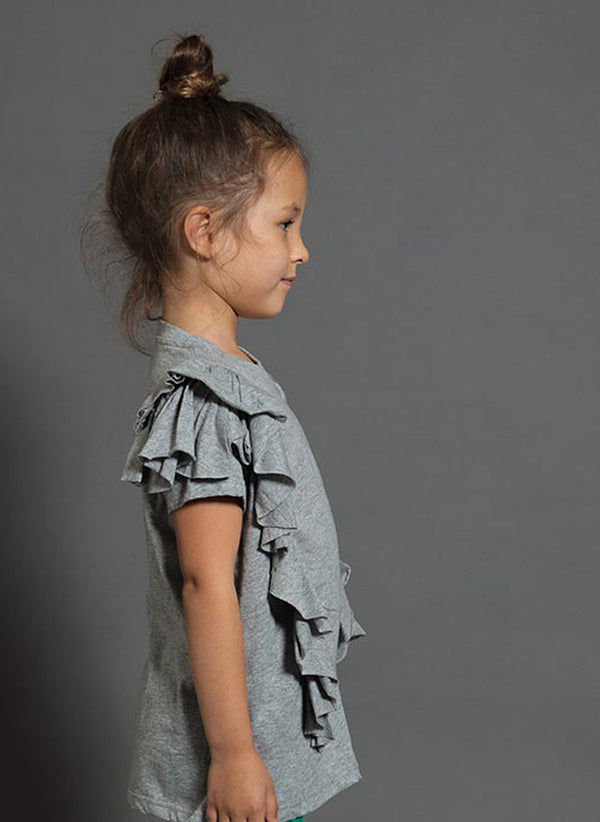 Nununu Ruffled T-Shirt in Heather Grey