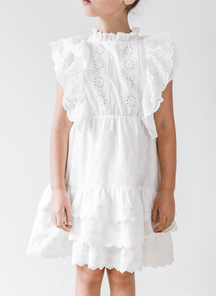 Petite Amalie Embroidered Ruffle Dress in White - FINAL SALE u2013 ...