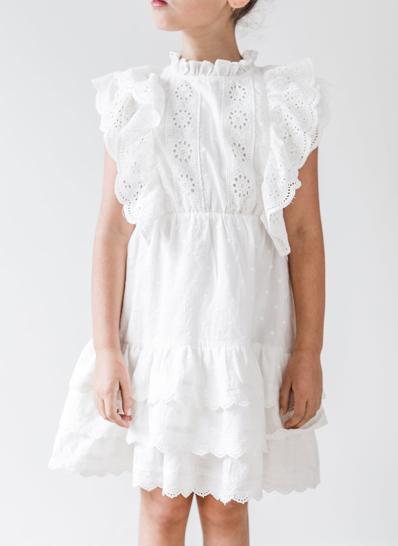 Petite Amalie Embroidered Ruffle Dress in White – Hello Alyss ...