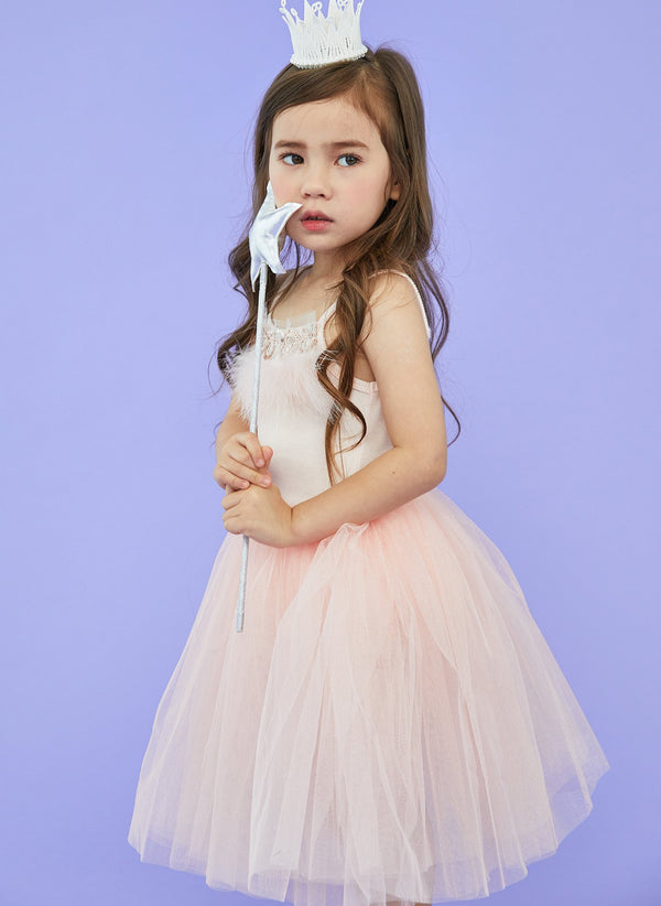 Petite Hailey Feather Tutu Dress in Pink