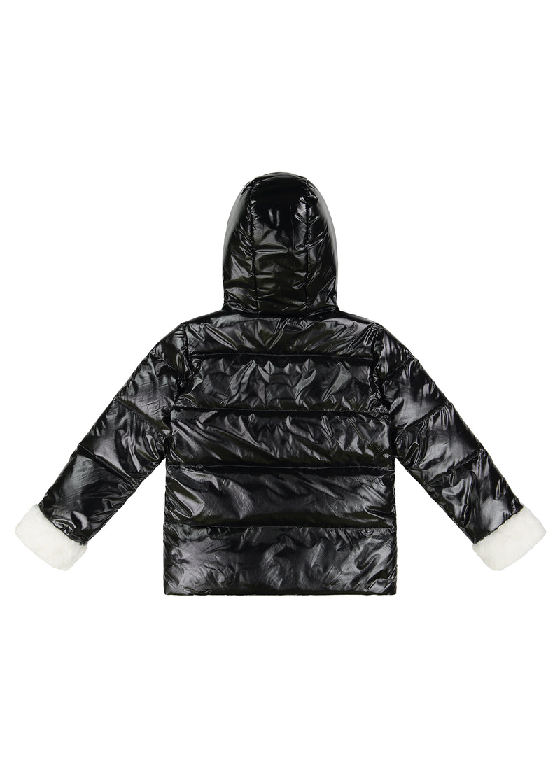 Vierra Rose Galya Faux Fur Combo Puffer in Black and White