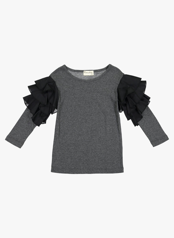 Vierra Rose Apoline Ruffle Sleeve Combo Top in Grey