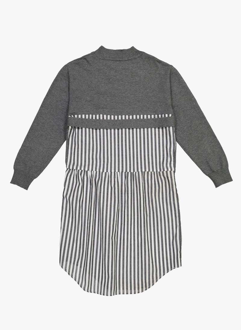 Vierra Rose Brigitte Sweater Woven Shirt Dress in Grey/ Stripe