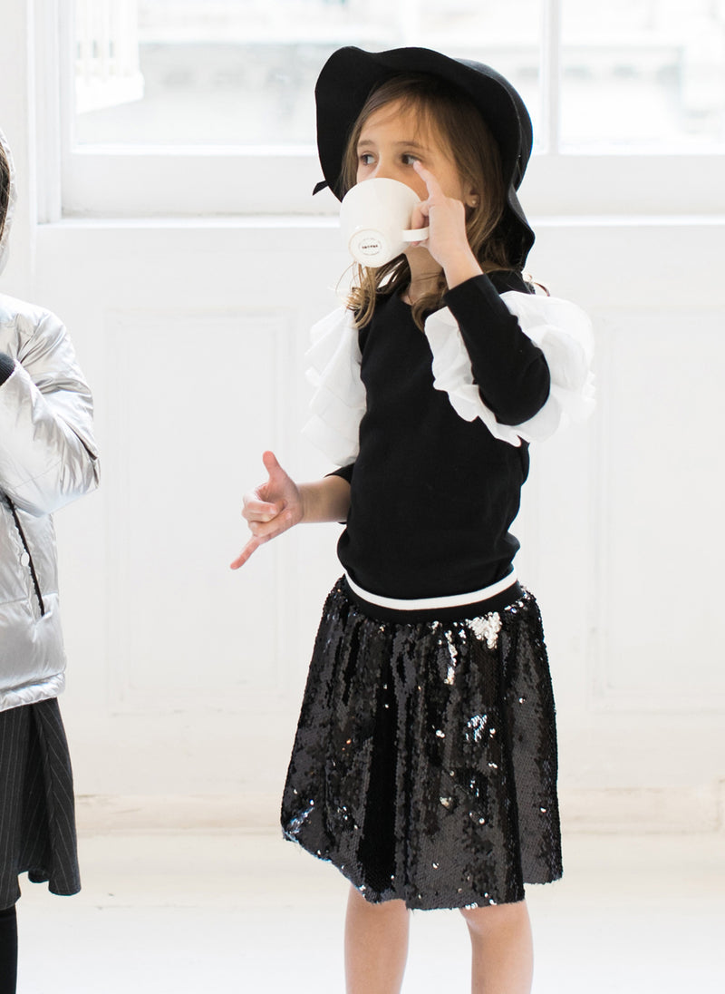 Vierra Rose Kate Sequin Skirts in Black/Grey Reversible Sequin