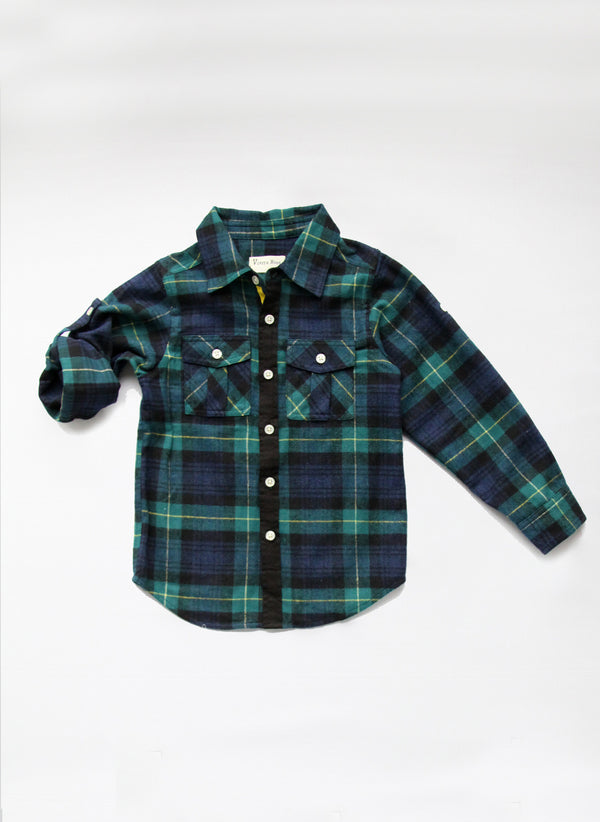 Vierra Rose Lenox Pocket Shirt in Green Plaid