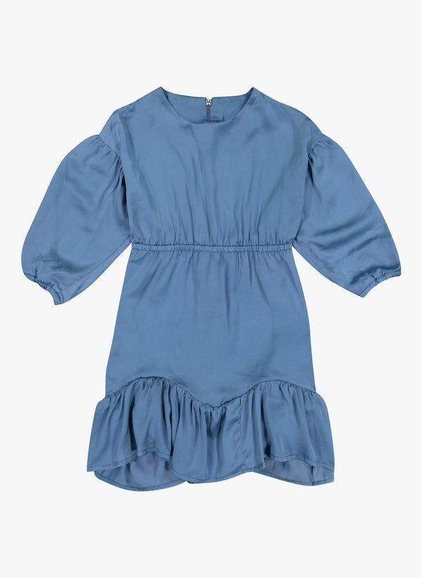 Vierra Rose Marchesa Chambray Midi Doll Dress in Blue Chambray