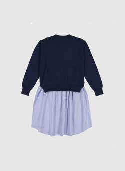 Vierra Rose Margot Sweater Combo Dress in Navy Stripe