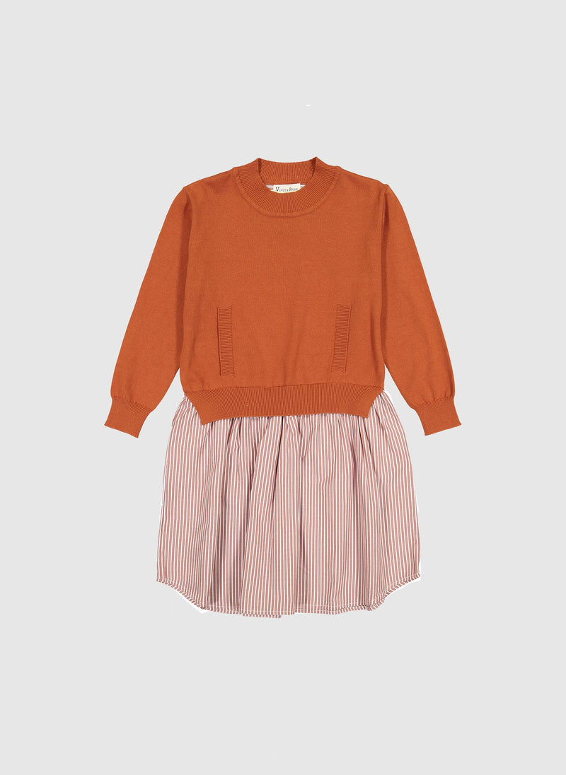 Vierra Rose Margot Sweater Combo Dress in Spice Stripe