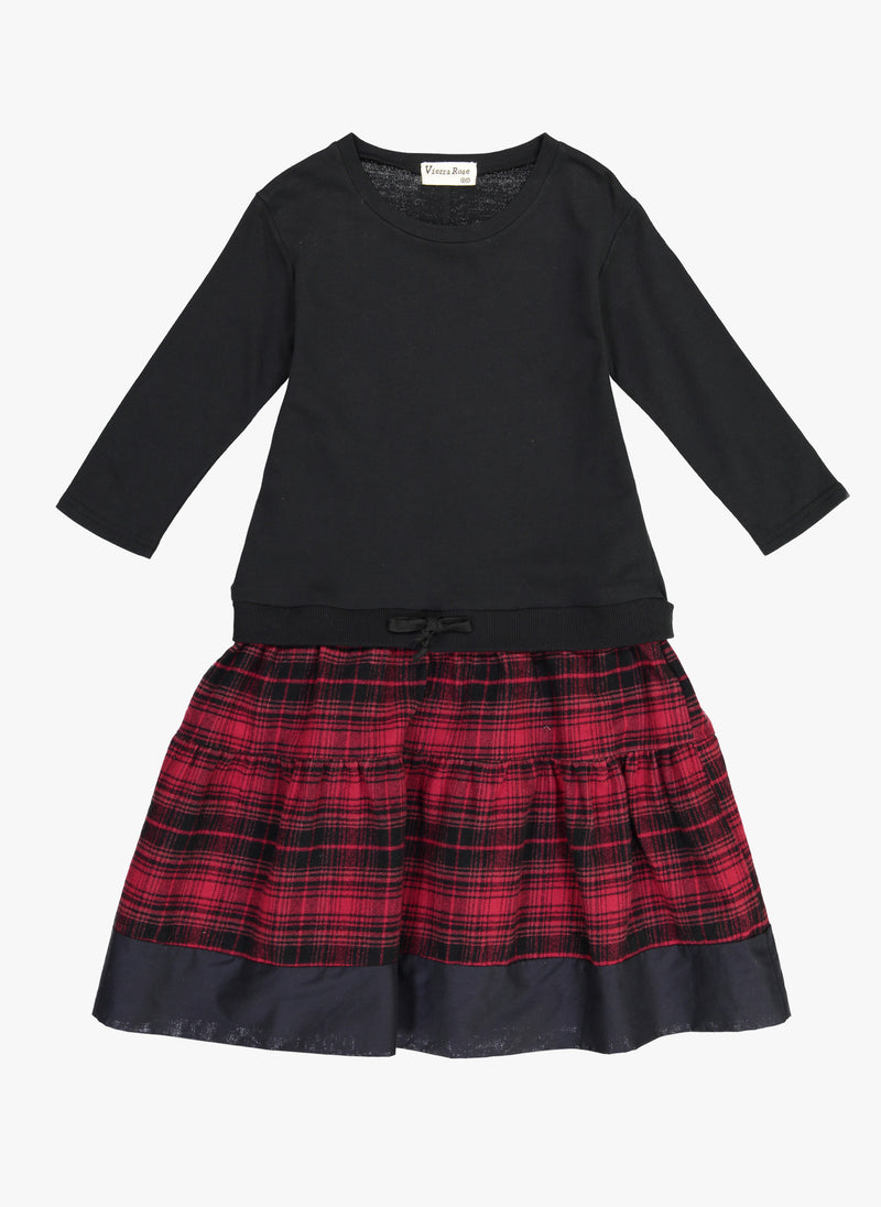 Vierra Rose Mona Sweatshirt Combo Dress in Black/Red Plaid