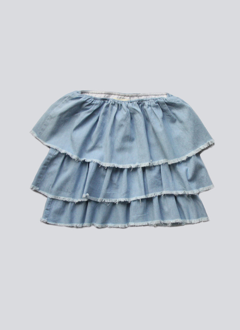 Vierra Rose Natasha Ruffle Tiered Top in Chambray