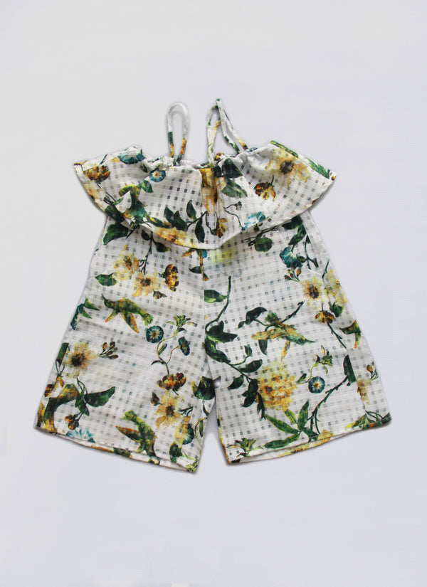 Vierra Rose Petra Ruffle Romper in Bird Print