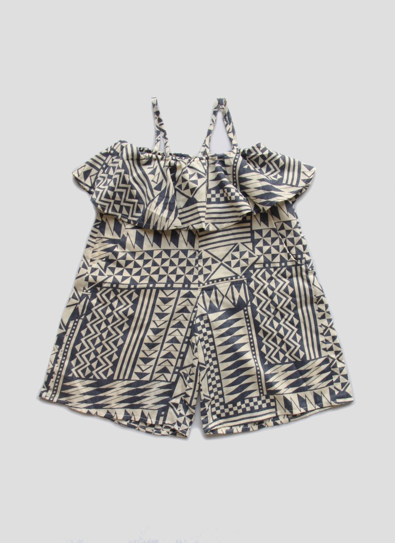 Vierra Rose Petra Ruffle Romper in Batik Print