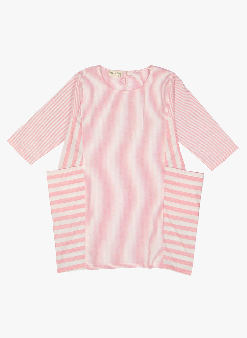 Vierra Rose Reina Big Pocket Side Dress in Pink Stripe