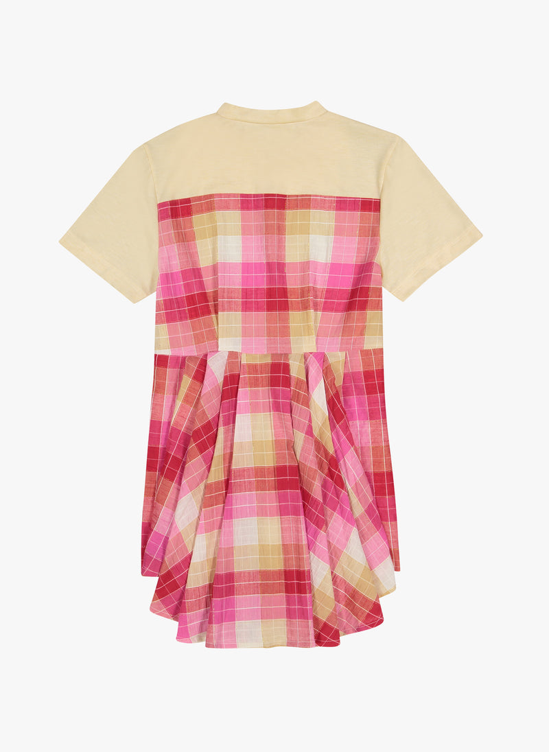 Vierra Rose Sabina Combo Back Dress In Pink Plaid