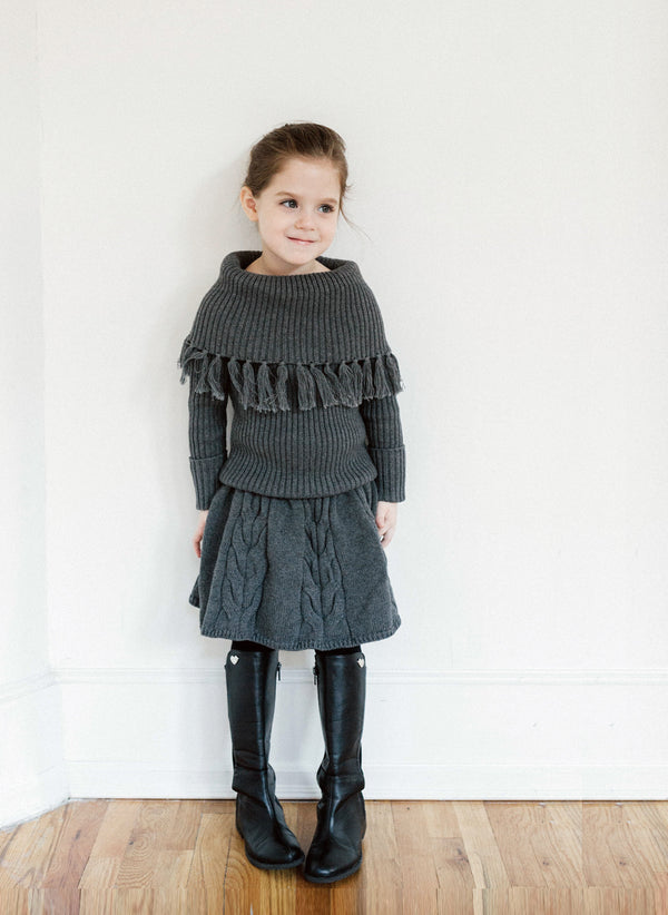 Vierra Rose Sabella Fringe Sweater in Grey