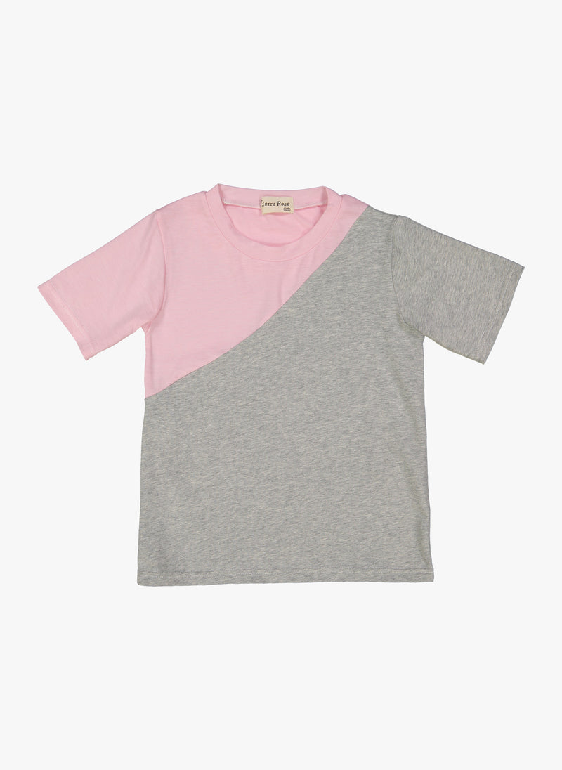 Vierra Rose Tyra Asymmetrical Color-blocked Tee in Pink/Grey