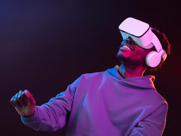 man wearing a white virtual reality headset