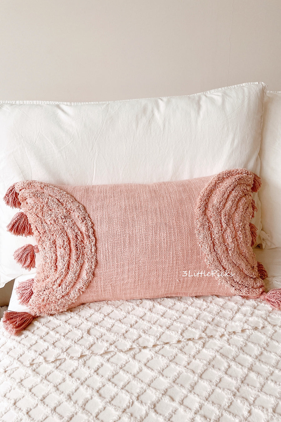 Frill Boho Fringe Pillow Cover - Pink Rose Quartz