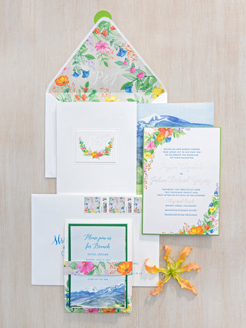 Rainbow Floral Water color invitation 