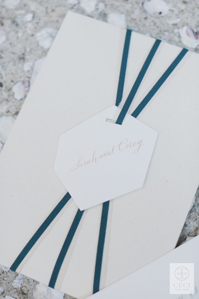 Teal Watercolor Dip Dyed Modern Invitation With Hand Painted Linen ...