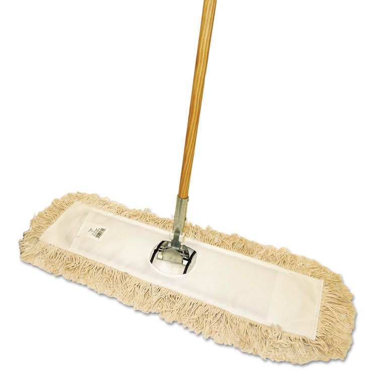 Cotton Dry Mopping Kit, 24 X 5 Natural Cotton Head, 60" Natural Wood Handle