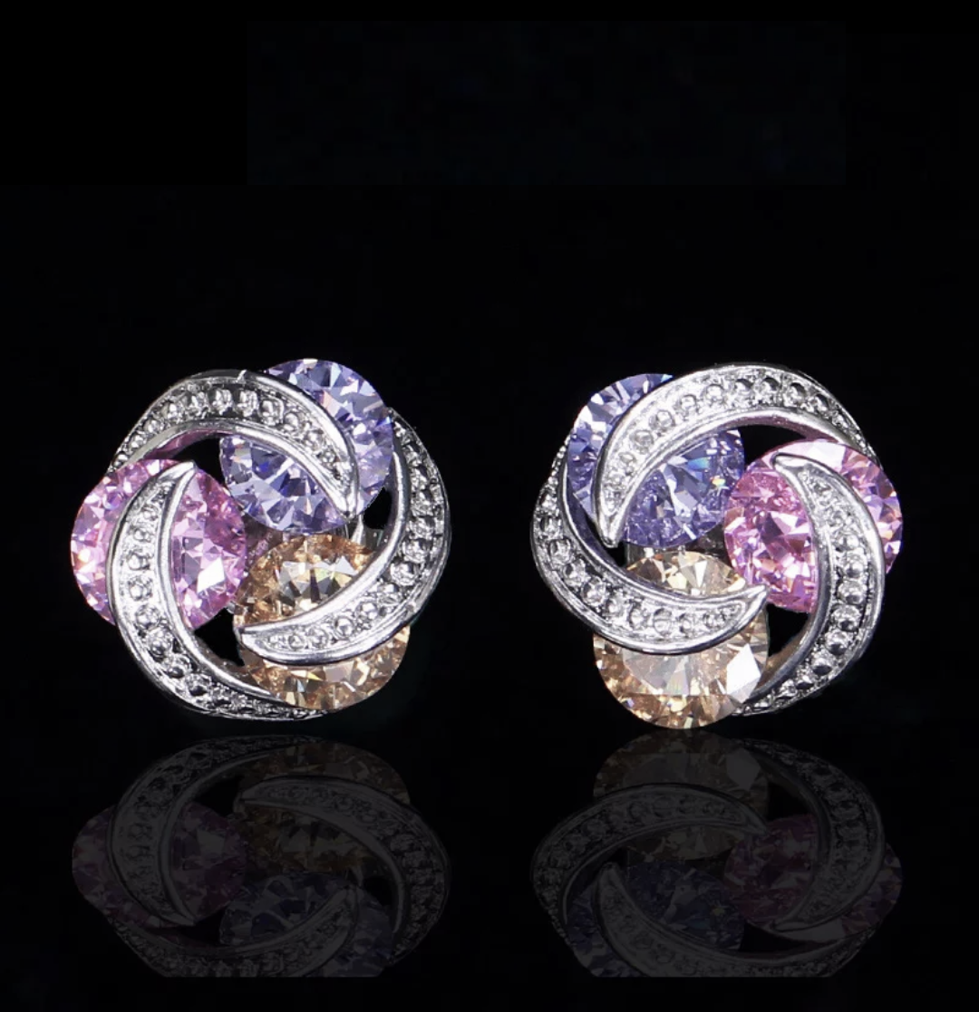 Triple circle cz stone platinum finish small stud earring – Simpliful ...