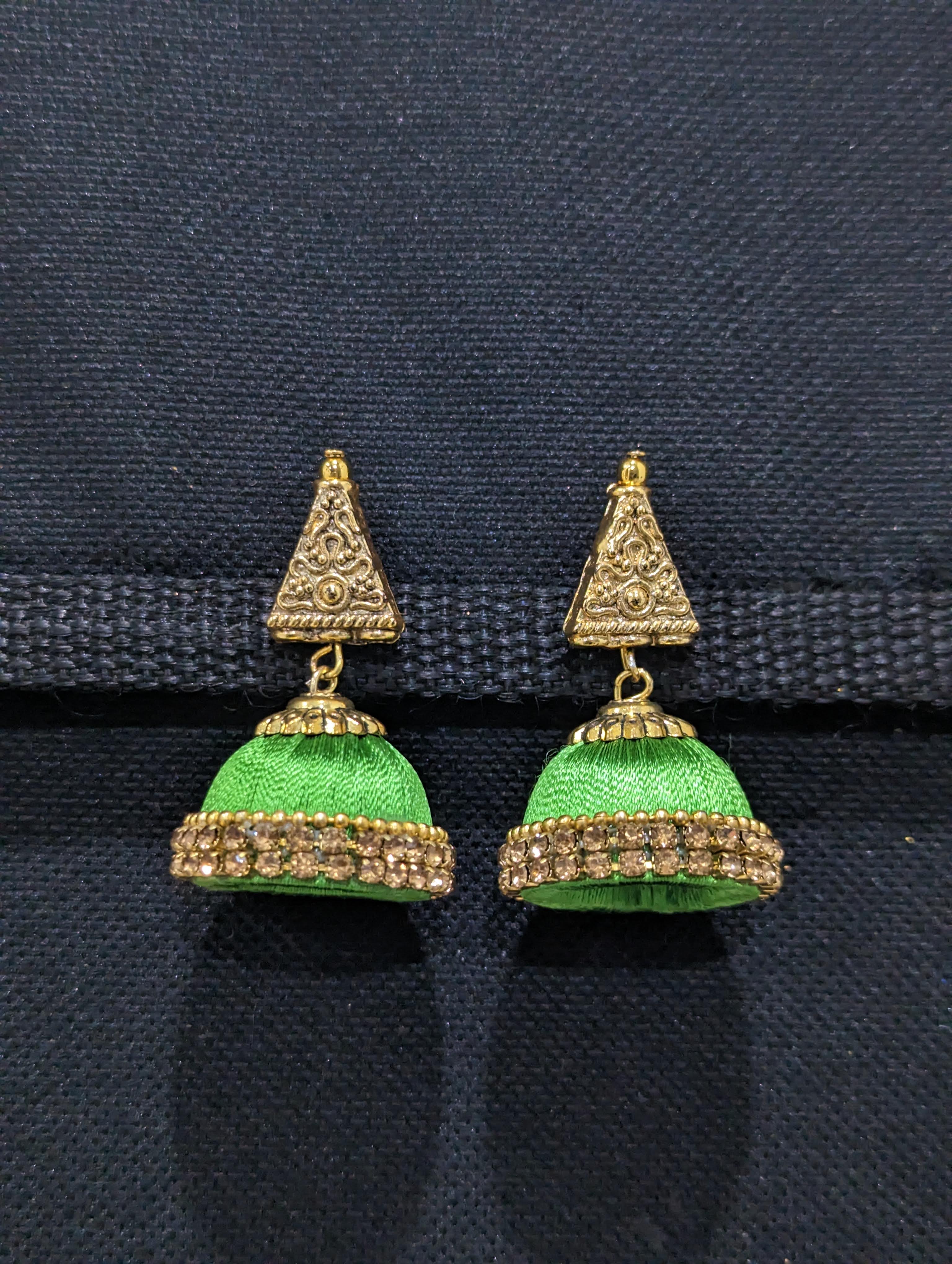Silk Thread Gold cap small Jhumka Earrings  Simpliful Jewelry