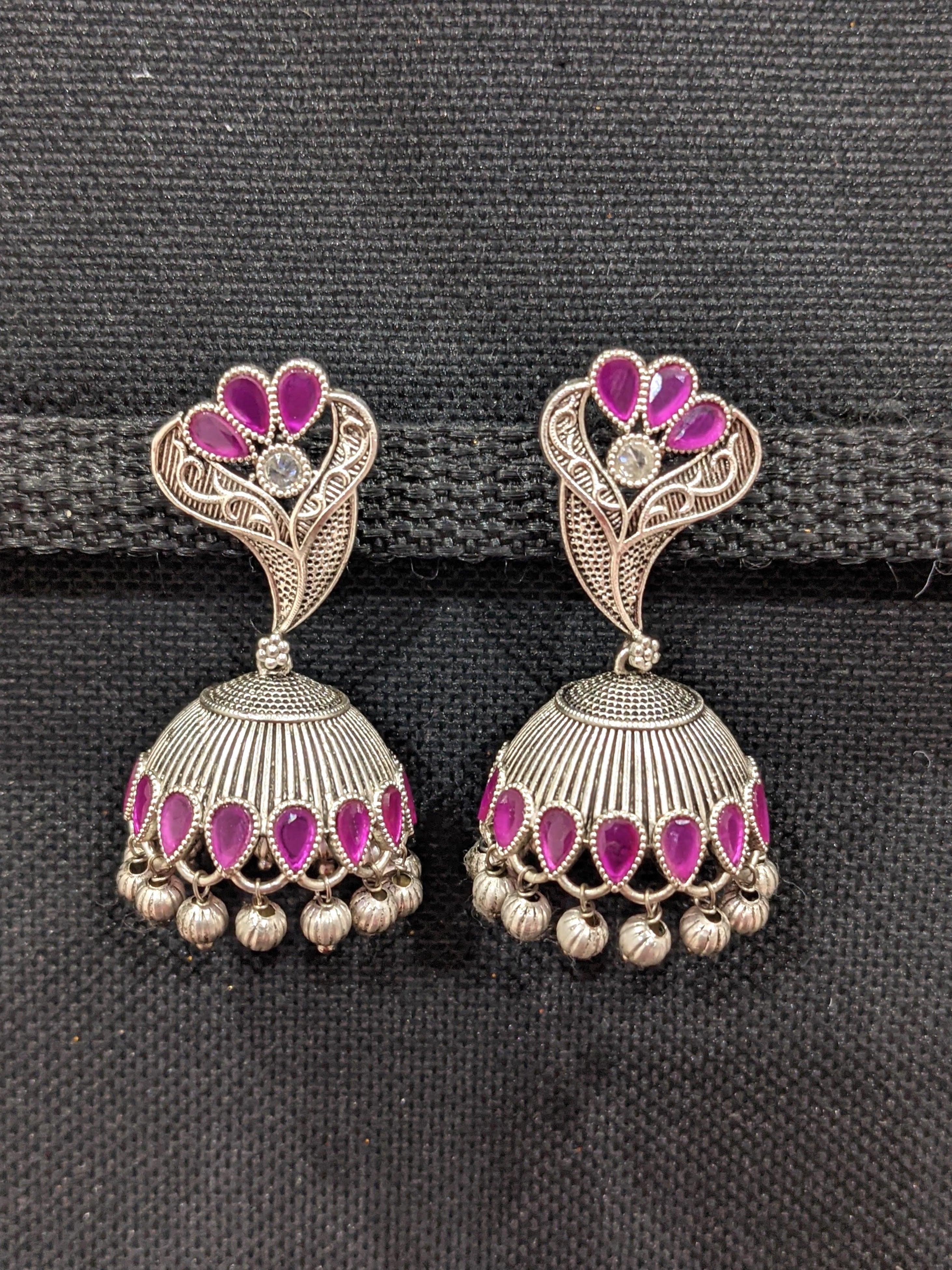 Gold Plated Jhumkas in Silver Studded with Freshwater Pearls ER 383