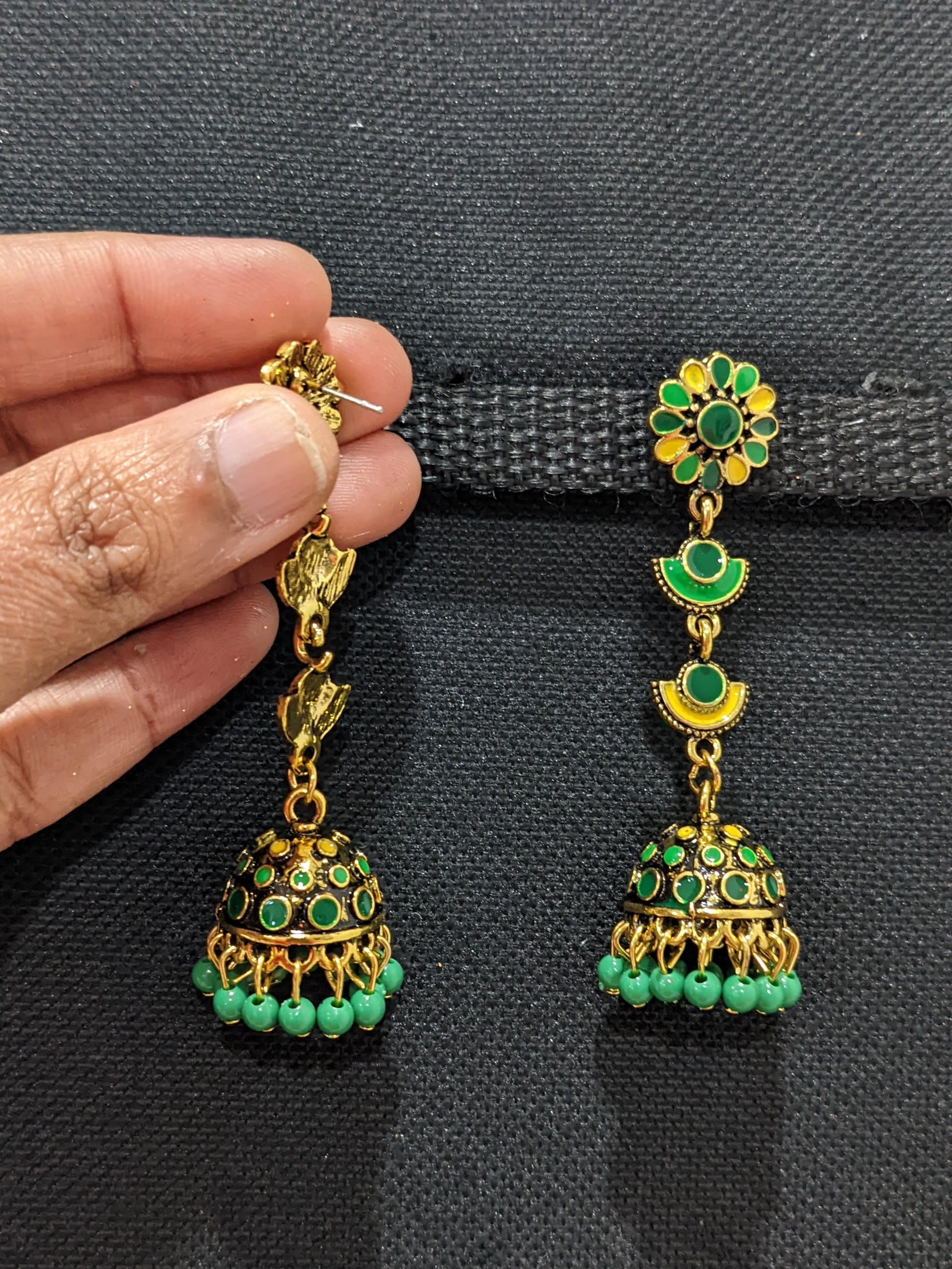 Antique gold Enamel work Long jhumka earrings – Simpliful Jewelry