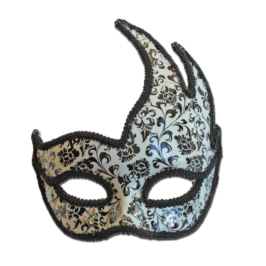 Black & White Flower Design Winged Masquerade Mask