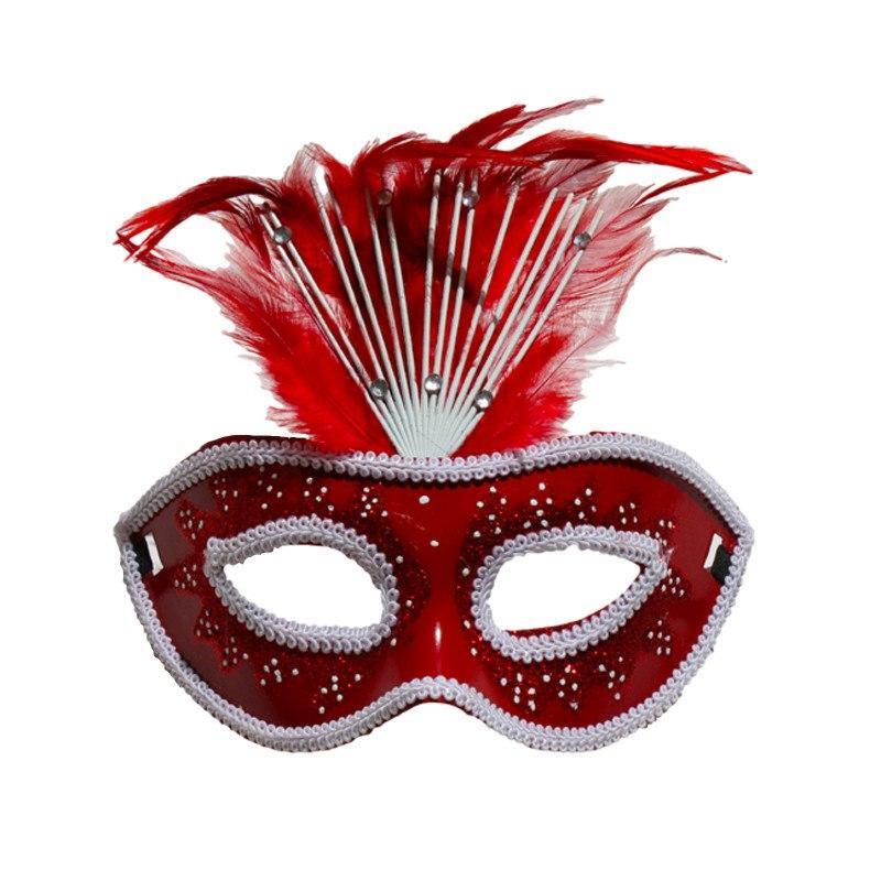 Red Crowned Masquerade Mask With Feathers – Simply Party Supplies