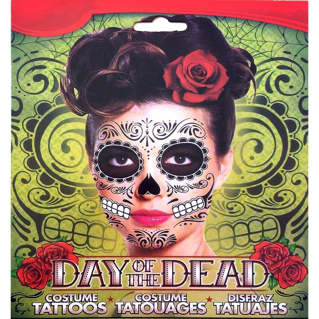 Day Of The Dead Black Halloween Skull Face Temporary Tattoo Simply Party Supplies 