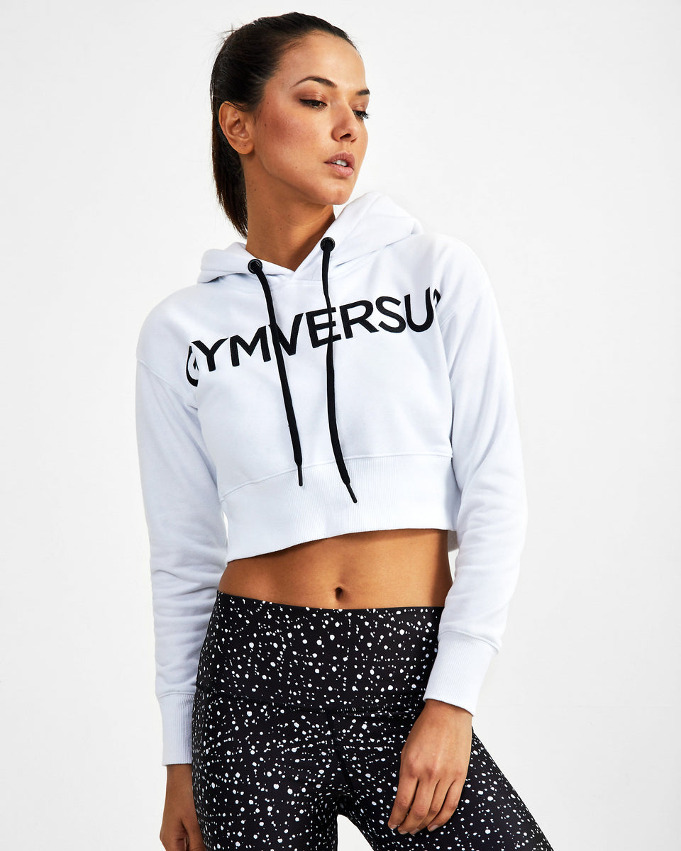 Gym Workout Half-Time Cropped Hoodie - White - GYMVERSUS