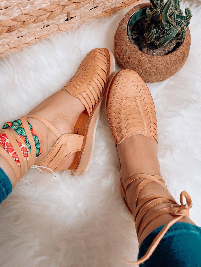 La Perla Tan Lace-Up Huarache Sandals 