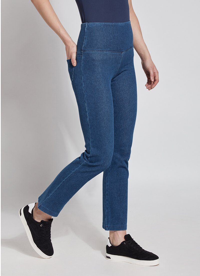 Lyssé Lynette Scalloped Edge Denim Legging, Mid Wash - Statement