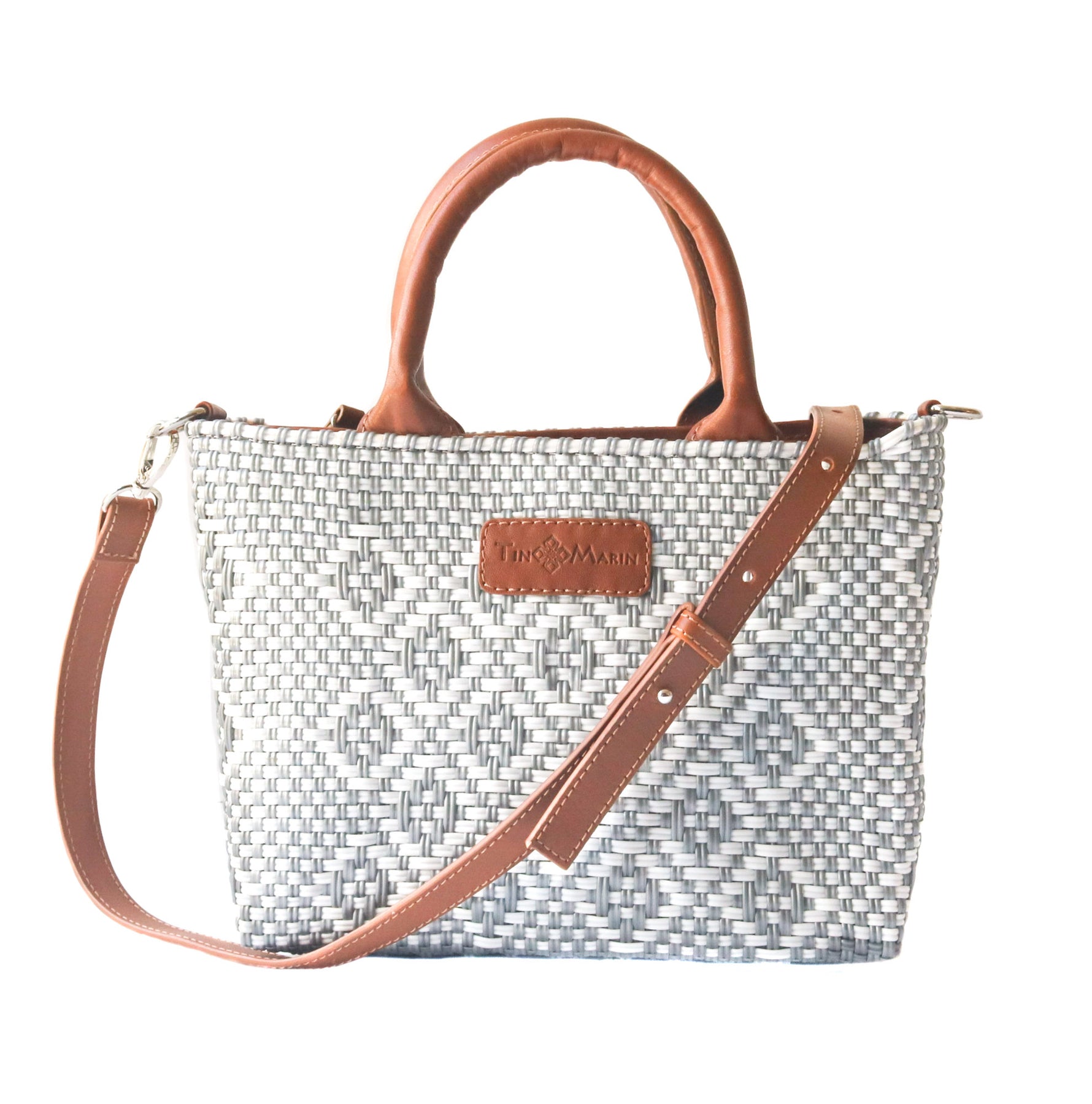 Marine Small Woven Crossbody Bag - Tan Leather