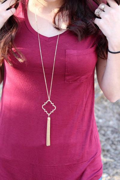 Quatrefoil Tassel Long Necklace - 2 Colors – Jourdan's Jewels