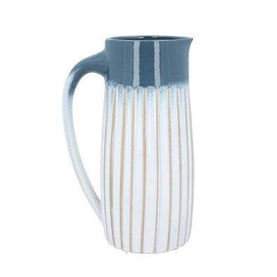 Large Blue Ombre Ceramic Ribbed Jug