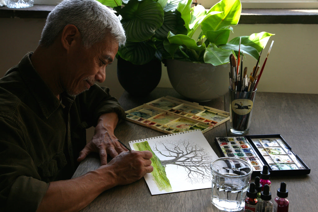 Felix Fu painting English Oak tree piece