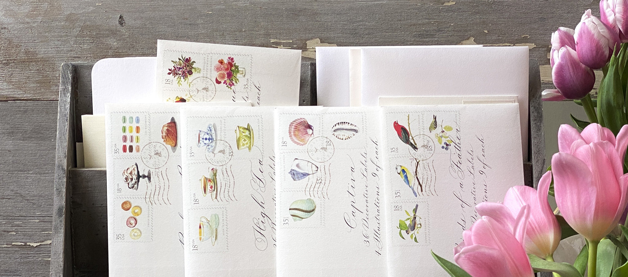 Decorative Labels - Stamp-like stickers that add delight to hand-delivered and sent correspondence.