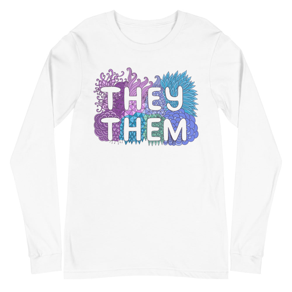 They/Them Pronouns Pastel Doodles -- Long Sleeve