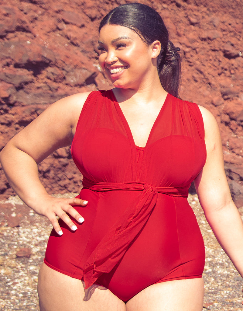 curvy kate wrapsody bandeau swimsuit red