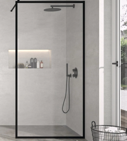 Exemple de paroi de douche fixe cadre noir mat