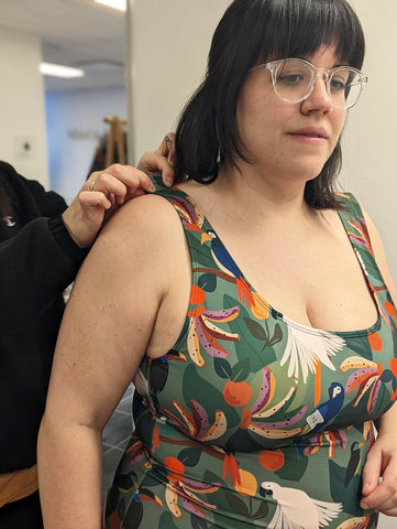 Fitting a mimi and august one piece swimsuit on a mannequin